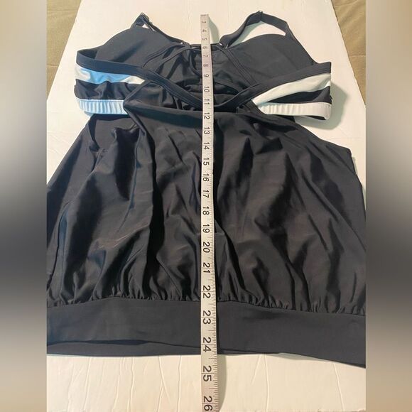 Womans tankini swim top Stripes Lined Bathing Suit flattering black L - Picture 6 of 7